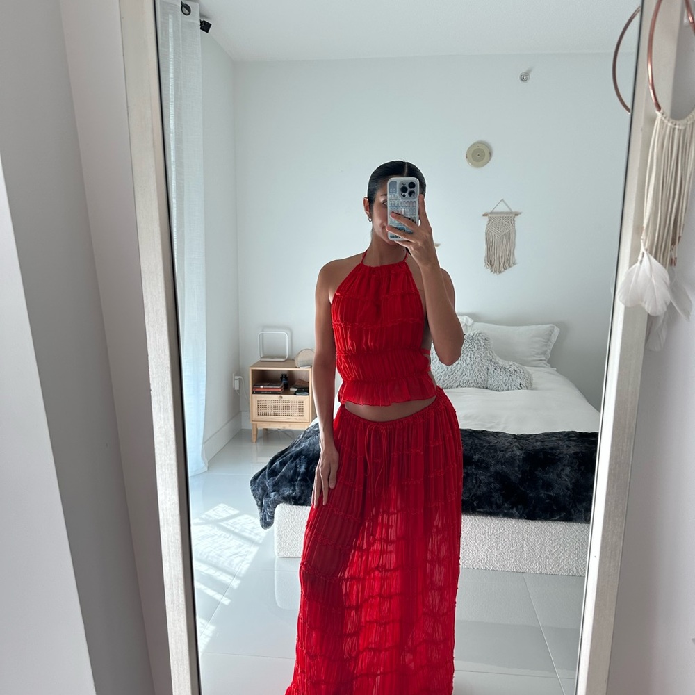 Red Halter Maxi Dress Charlie Suede
